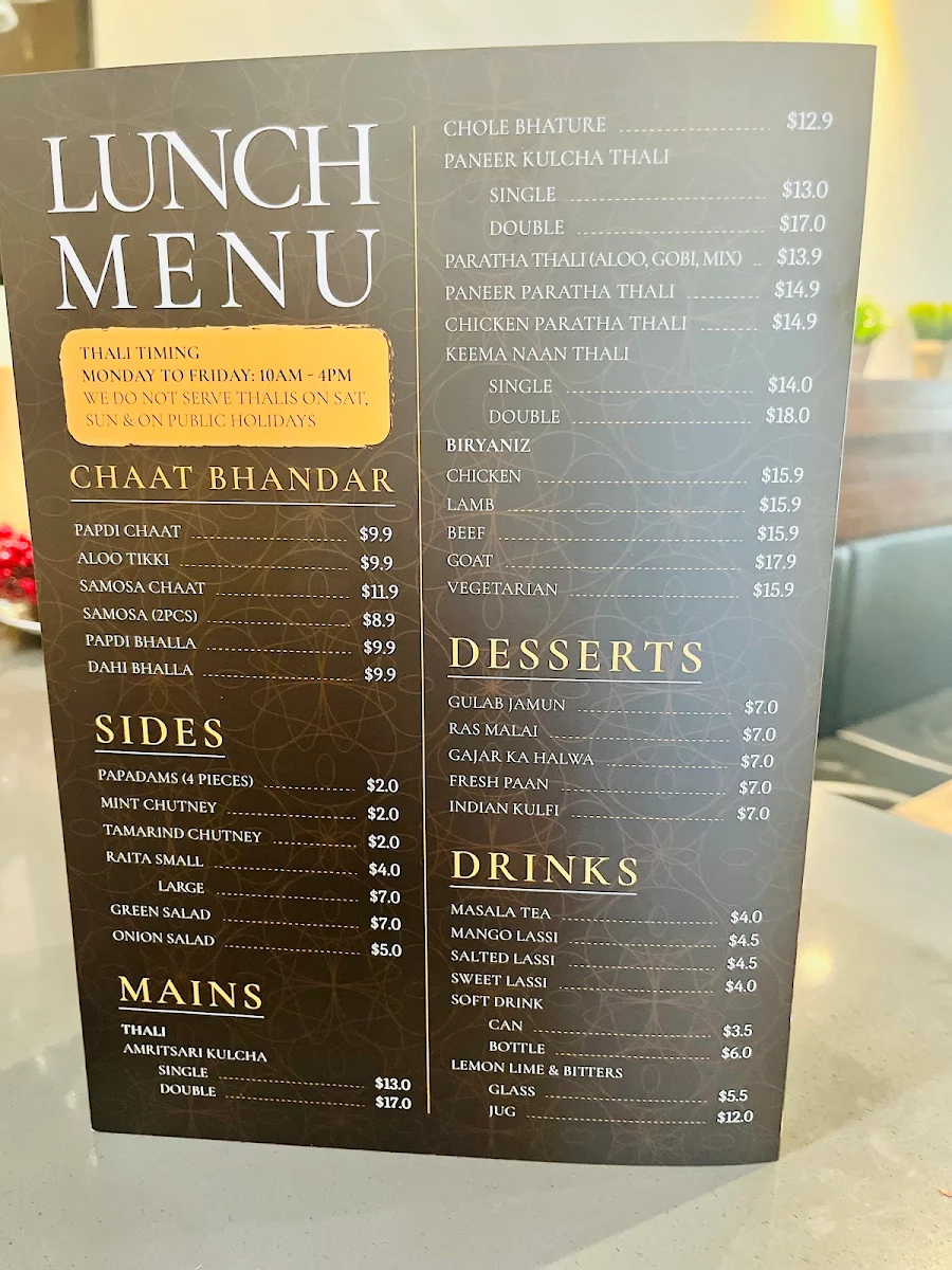 Menu, Indioz Indian Restaurant