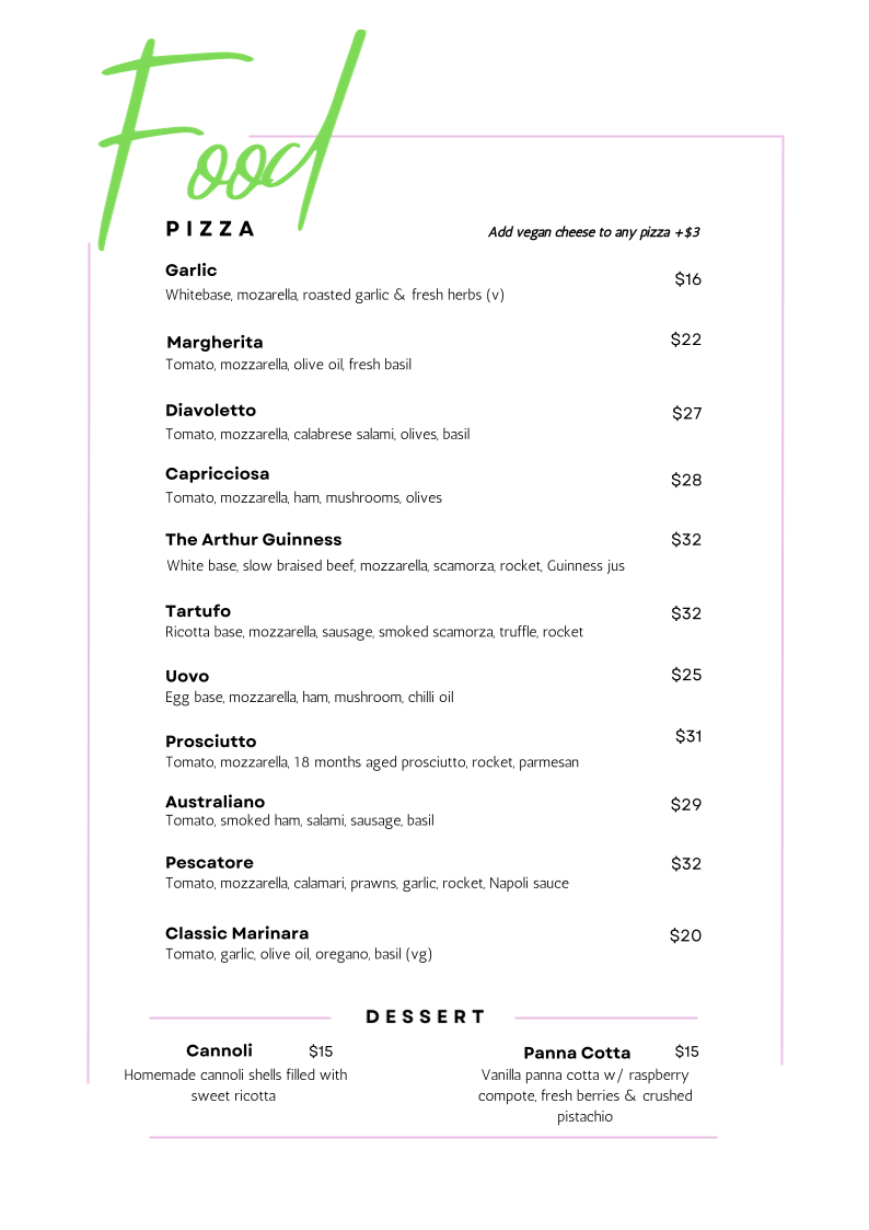 Menu, The Rose Hotel