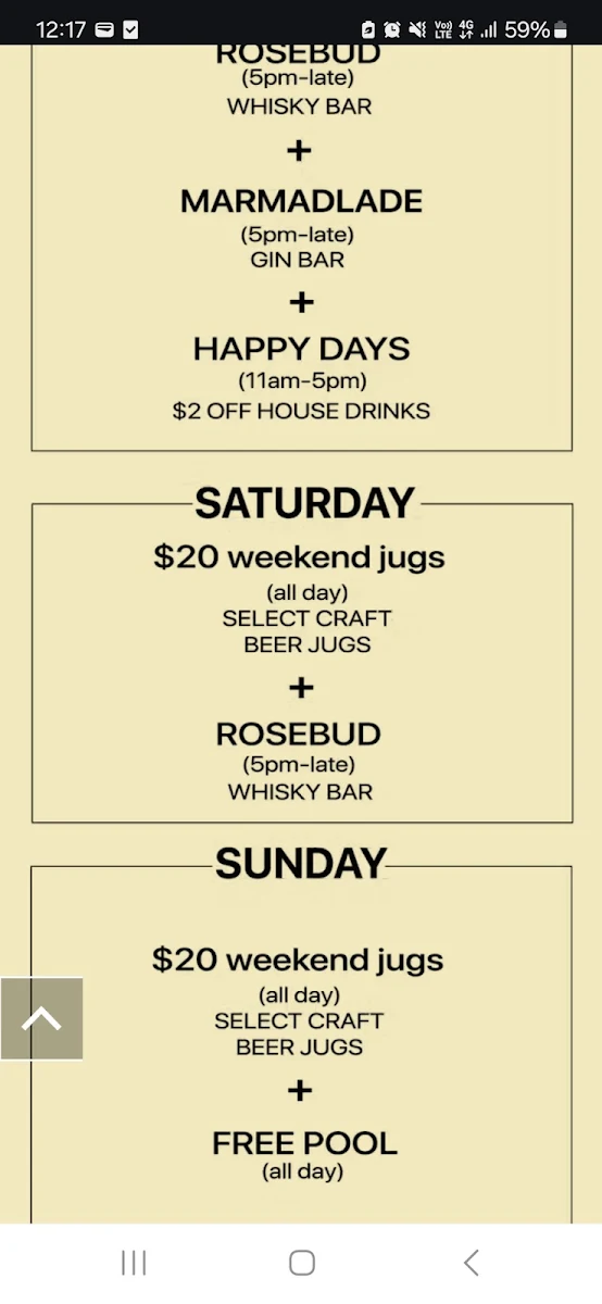Menu, The Rose Hotel