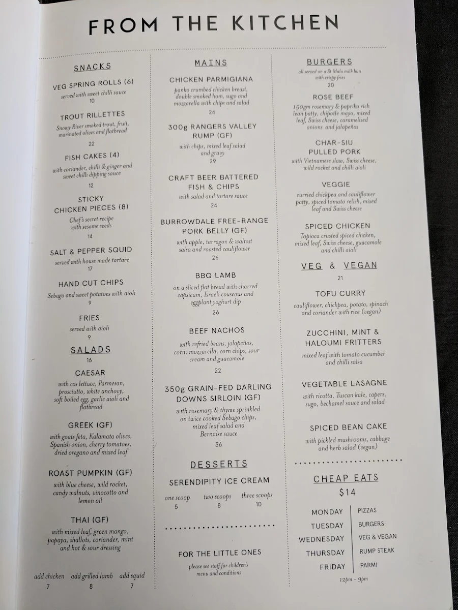 Menu, The Rose Hotel