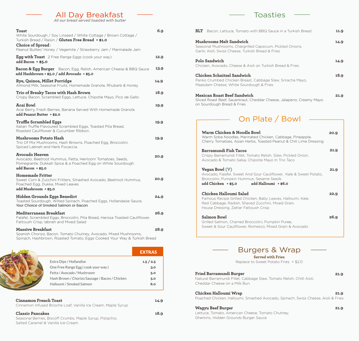 Menu, Hidden Grounds Cafe , Miranda