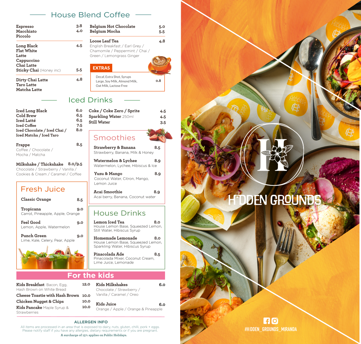 Menu, Hidden Grounds Cafe , Miranda