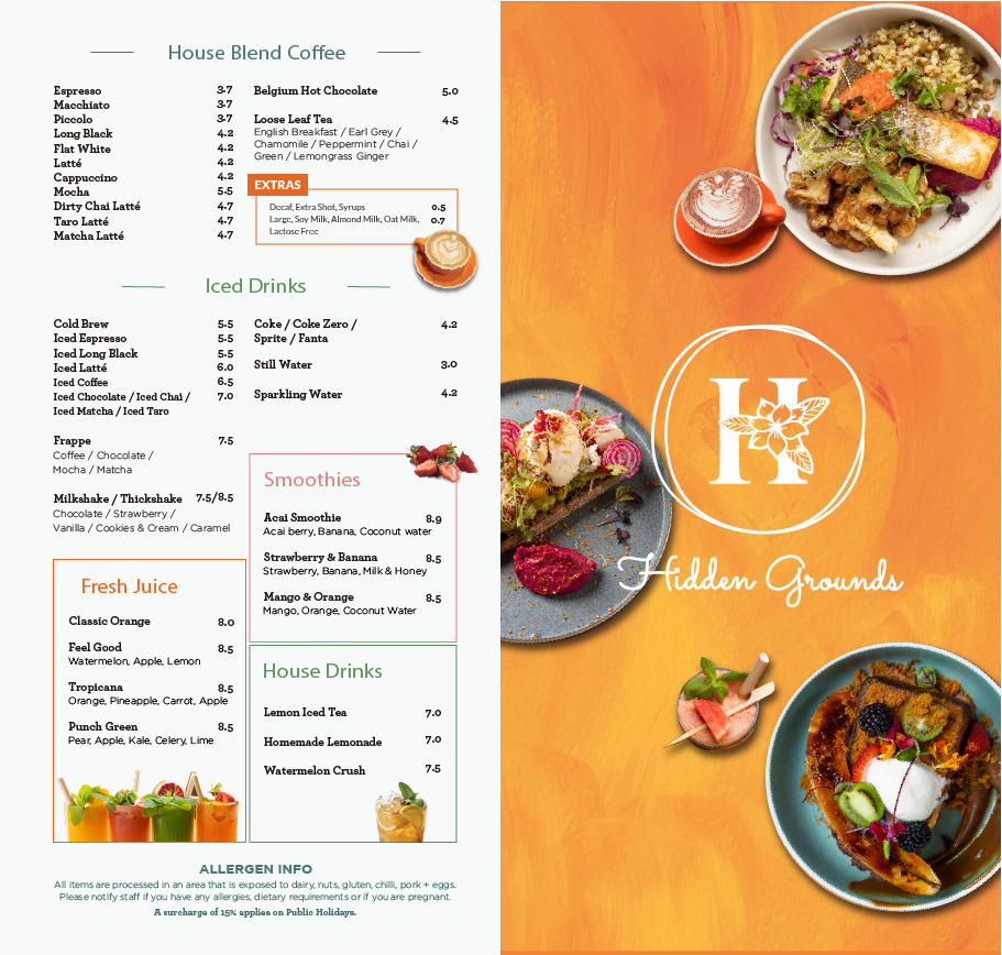 Menu, Hidden Grounds Cafe , Miranda