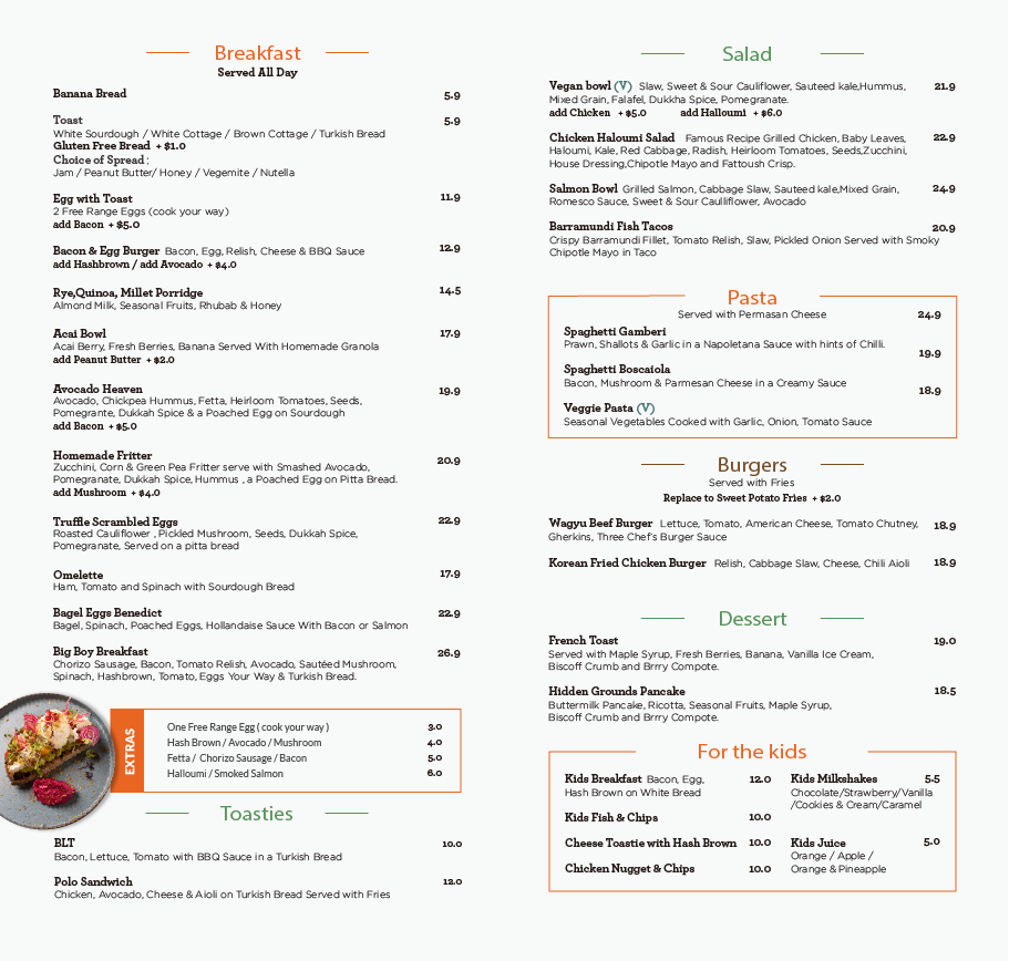 Menu, Hidden Grounds Cafe , Miranda