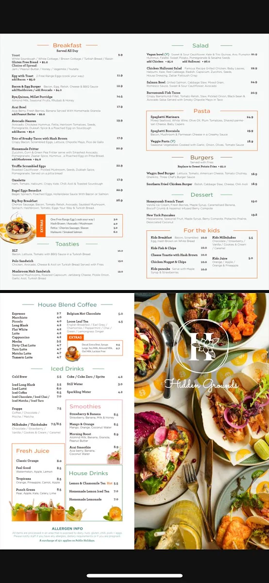 Menu, Hidden Grounds Cafe , Miranda