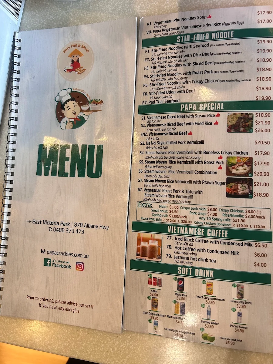 Menu, Papa Sweet Tooth