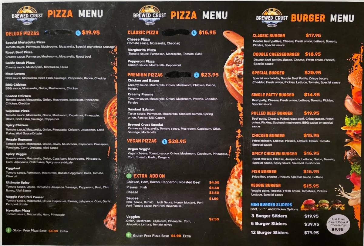Menu, Brewed Crust