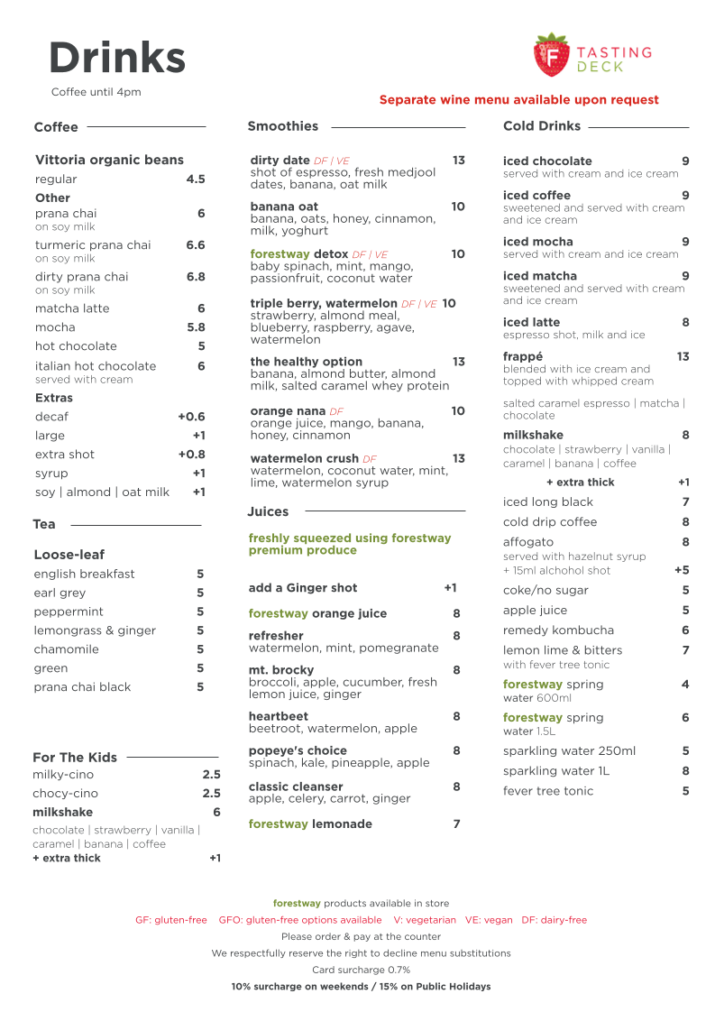 Menu, The Tasting Deck
