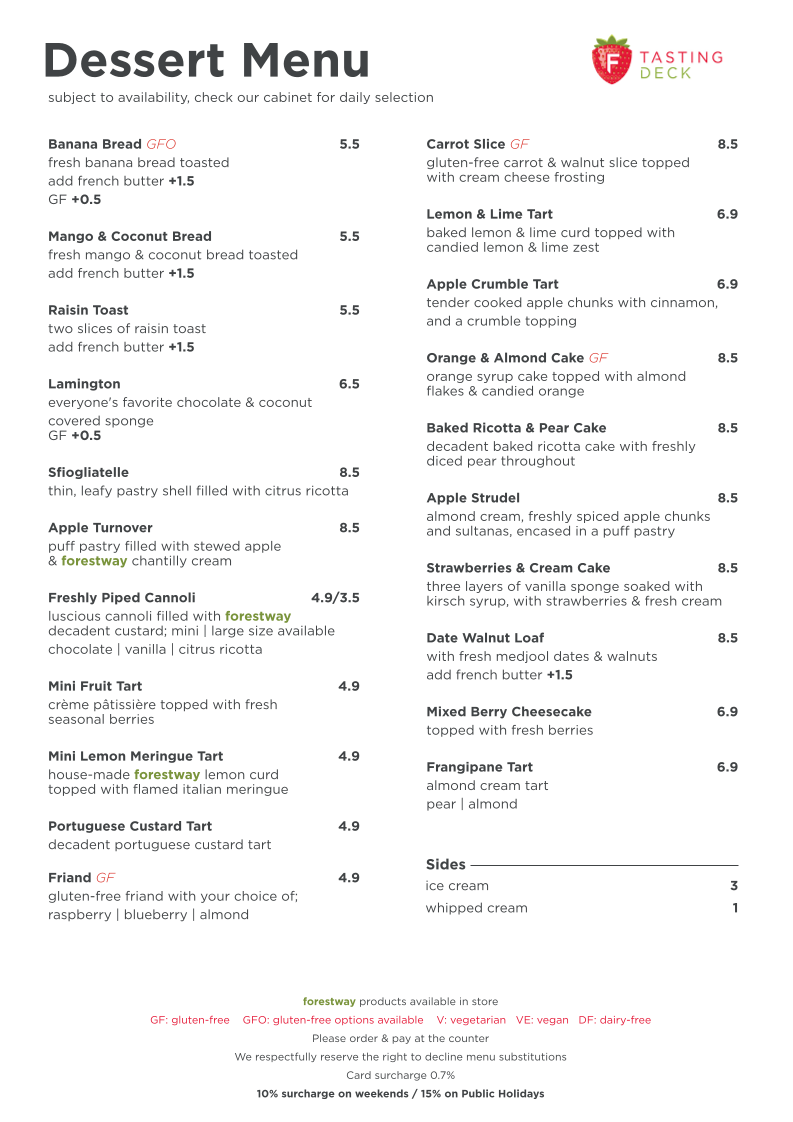 Menu, The Tasting Deck