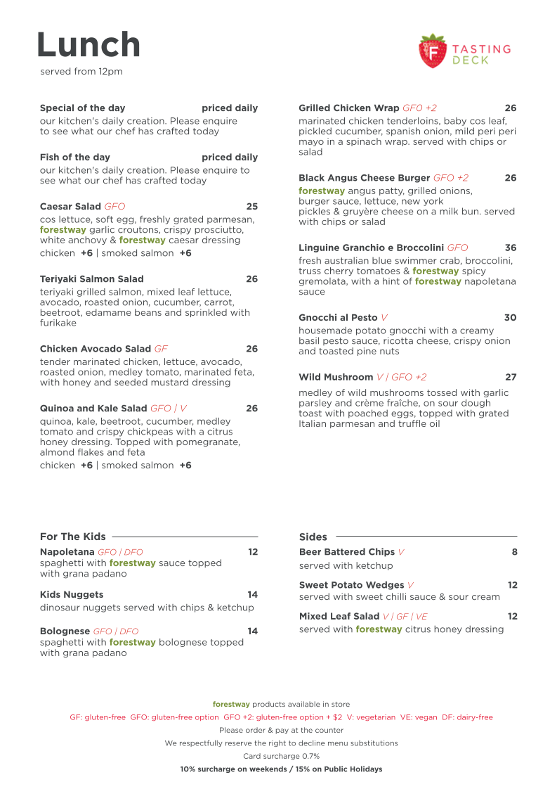 Menu, The Tasting Deck