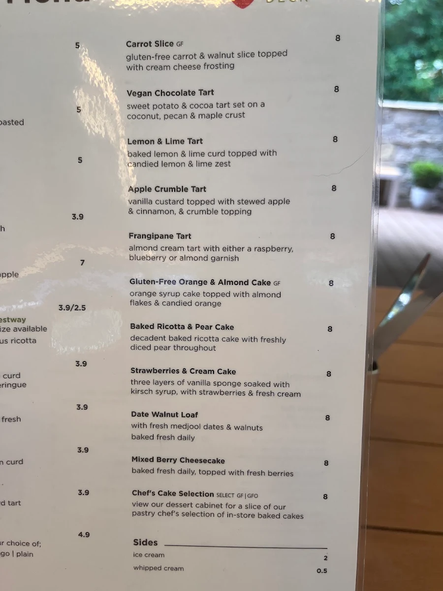 Menu, The Tasting Deck