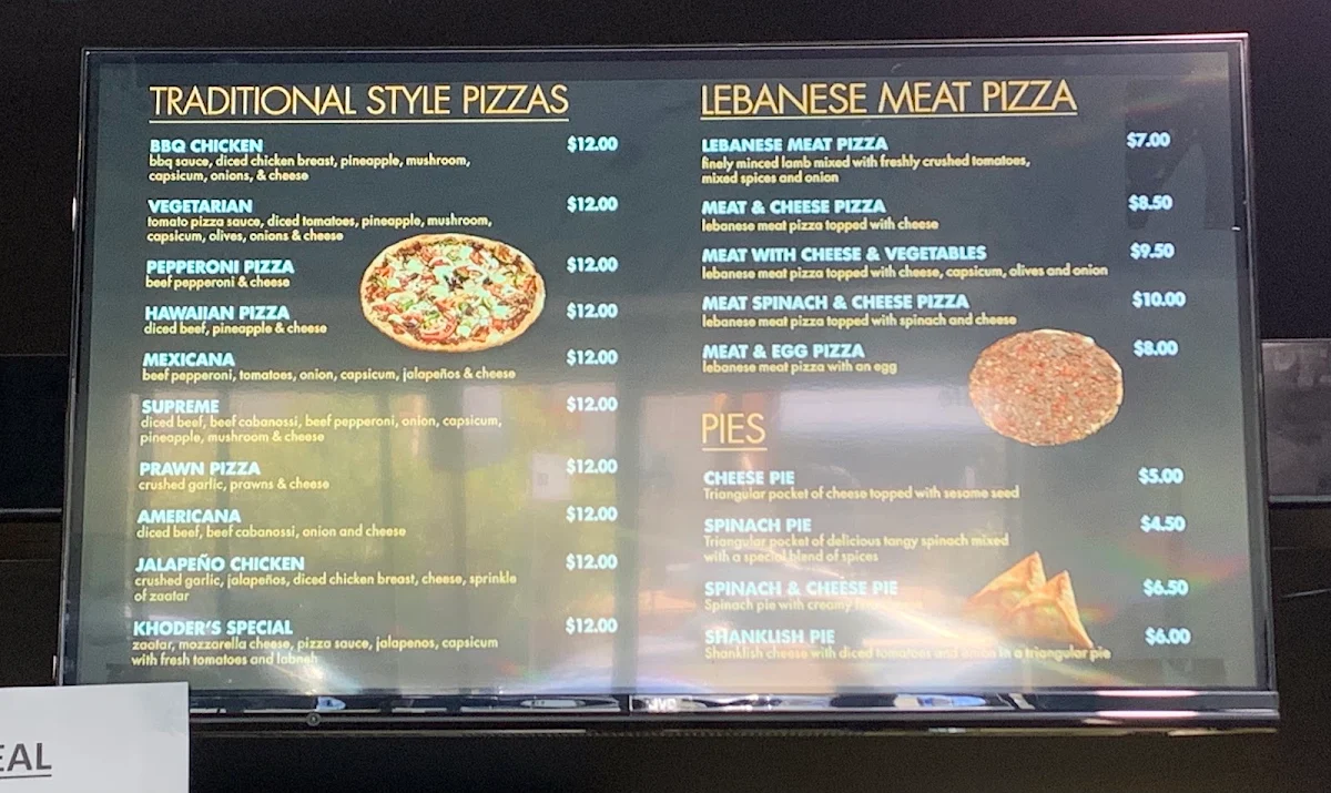Menu, Khoder's Pizza Cafe