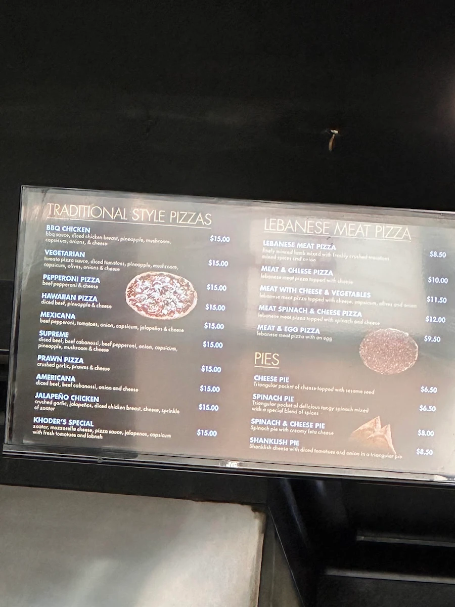Menu, Khoder's Pizza Cafe
