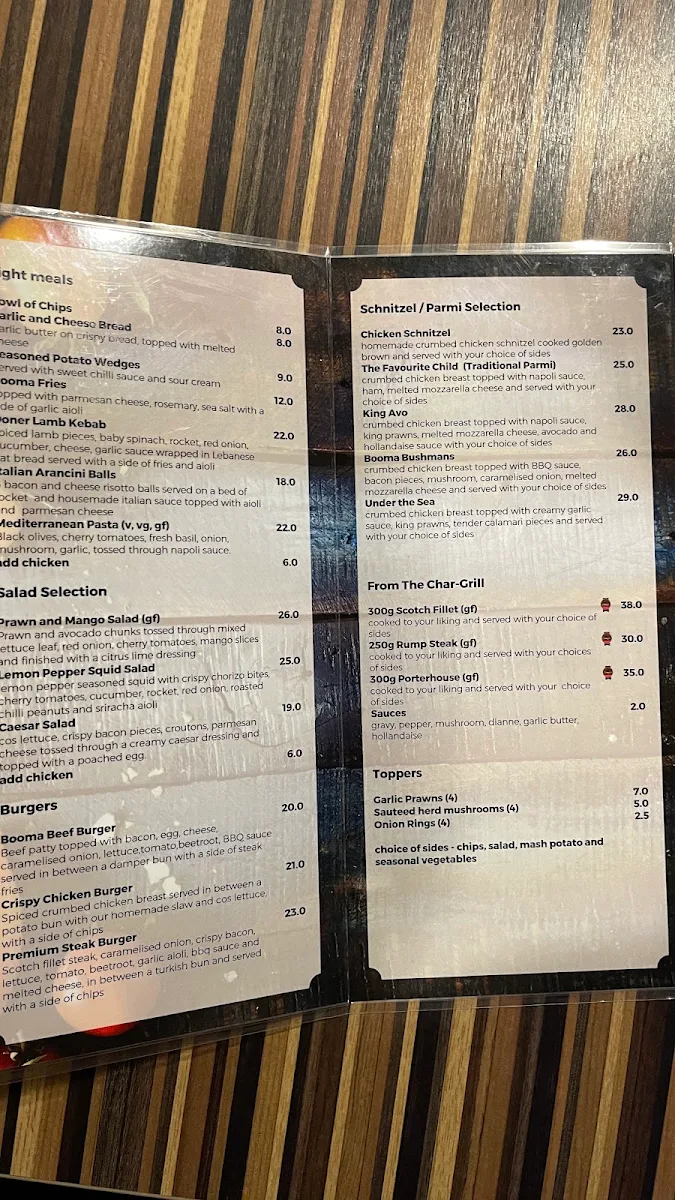 Menu, Boomerang Hotel