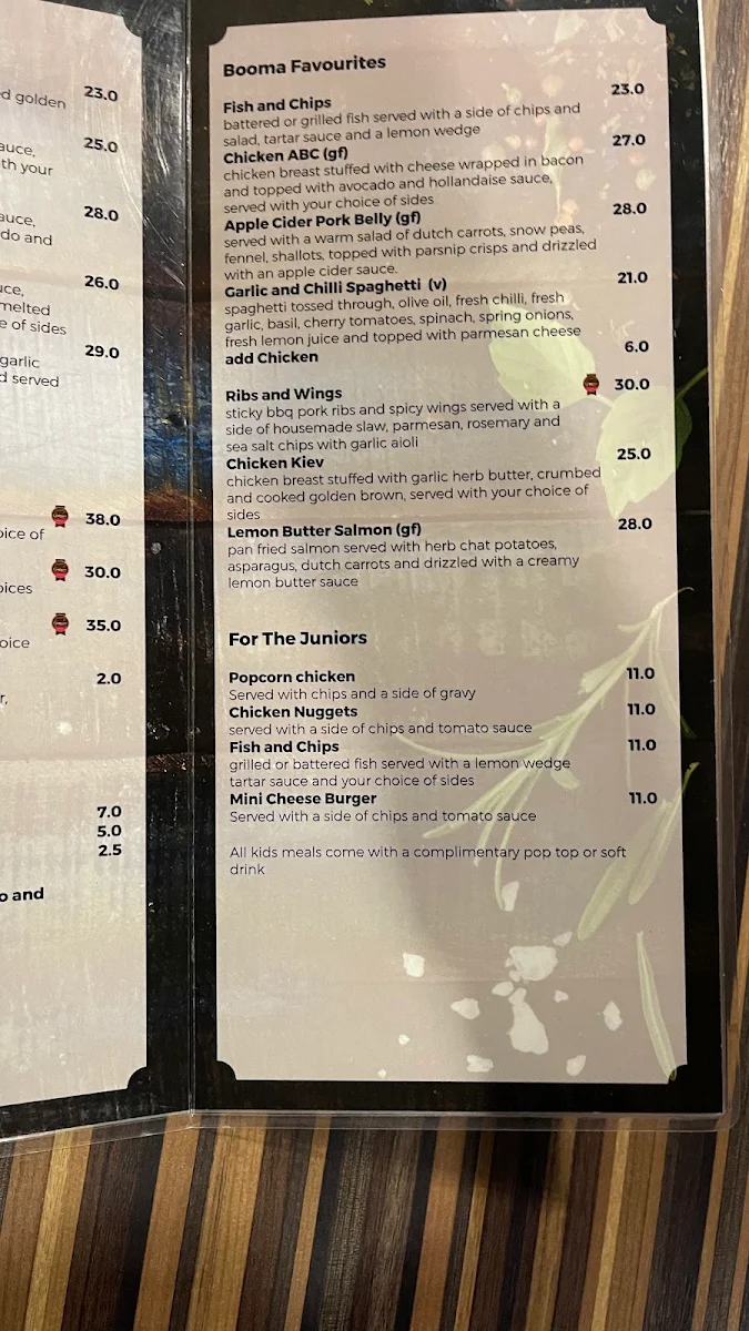 Menu, Boomerang Hotel