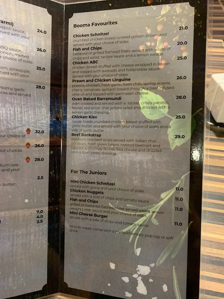 Menu, Boomerang Hotel