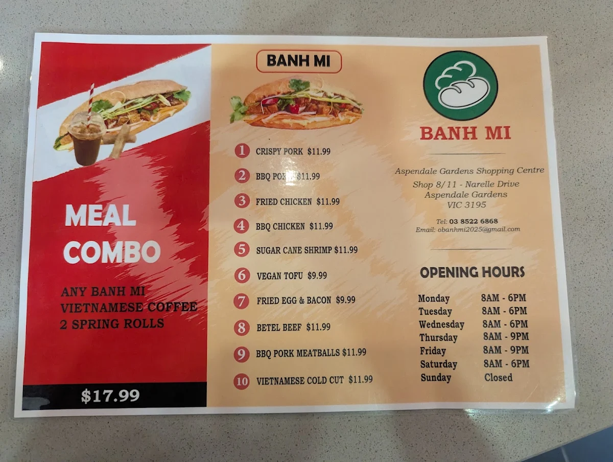 Menu, O Banh Mi
