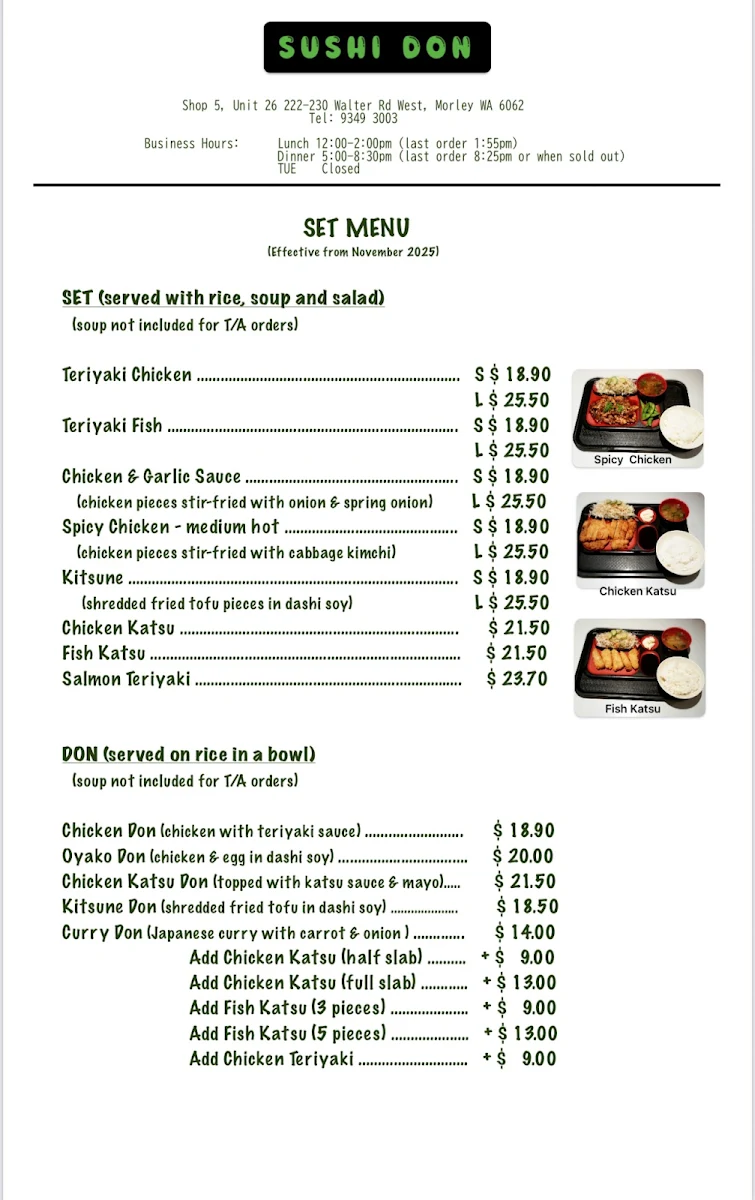 Menu, Sushi Don