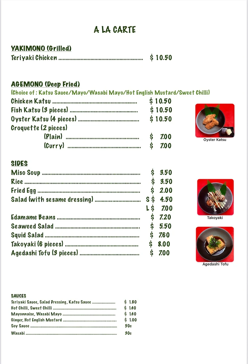 Menu, Sushi Don