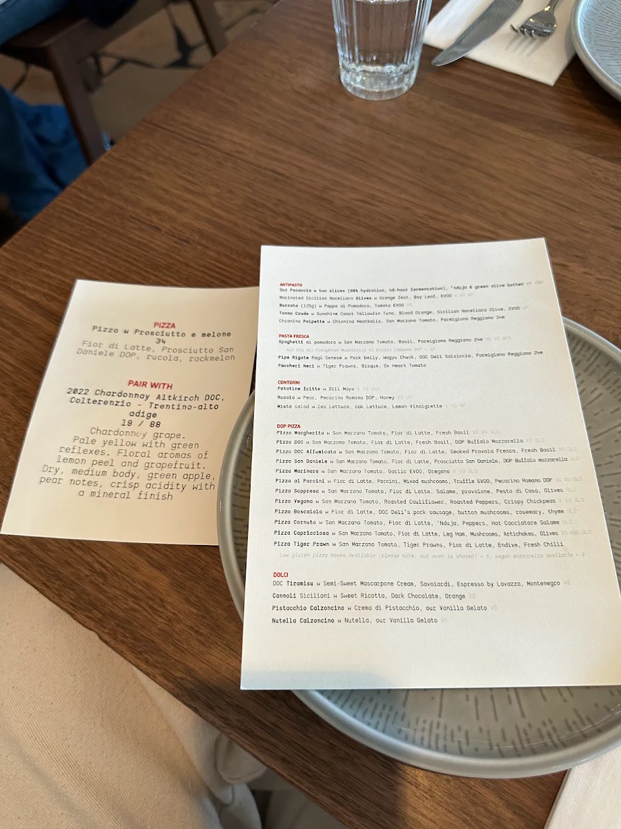 Menu, D.O.C St Kilda - Pizza & Pasta Bar