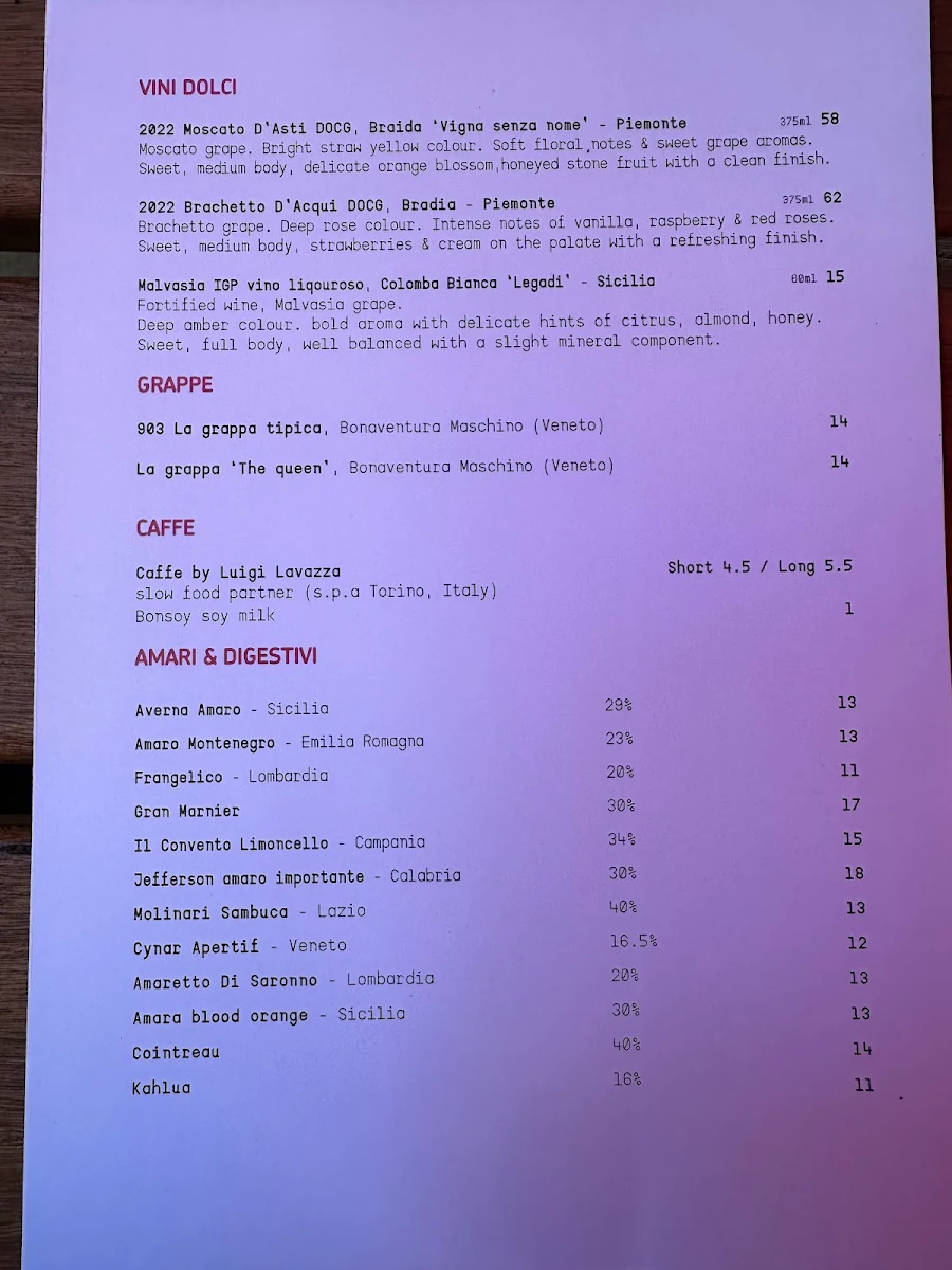 Menu, D.O.C St Kilda - Pizza & Pasta Bar