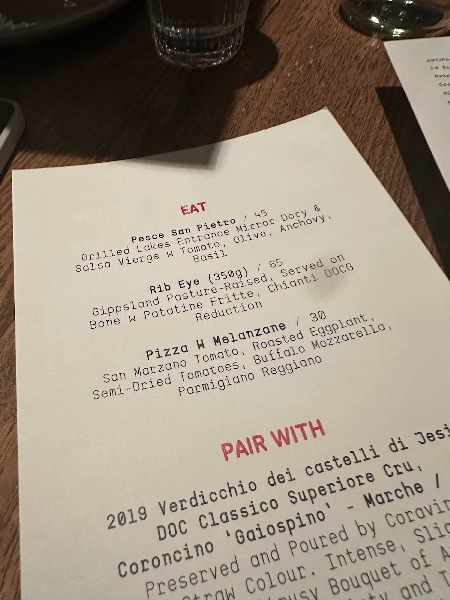 Menu, D.O.C St Kilda - Pizza & Pasta Bar