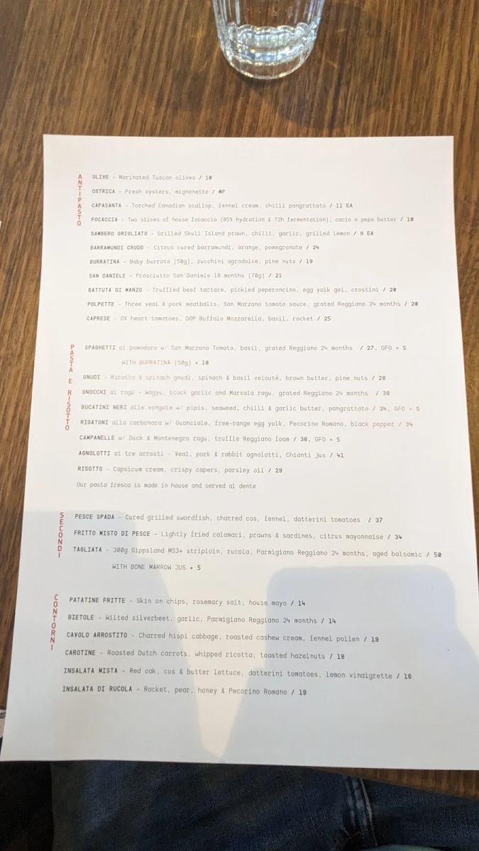 Menu, D.O.C St Kilda - Pizza & Pasta Bar