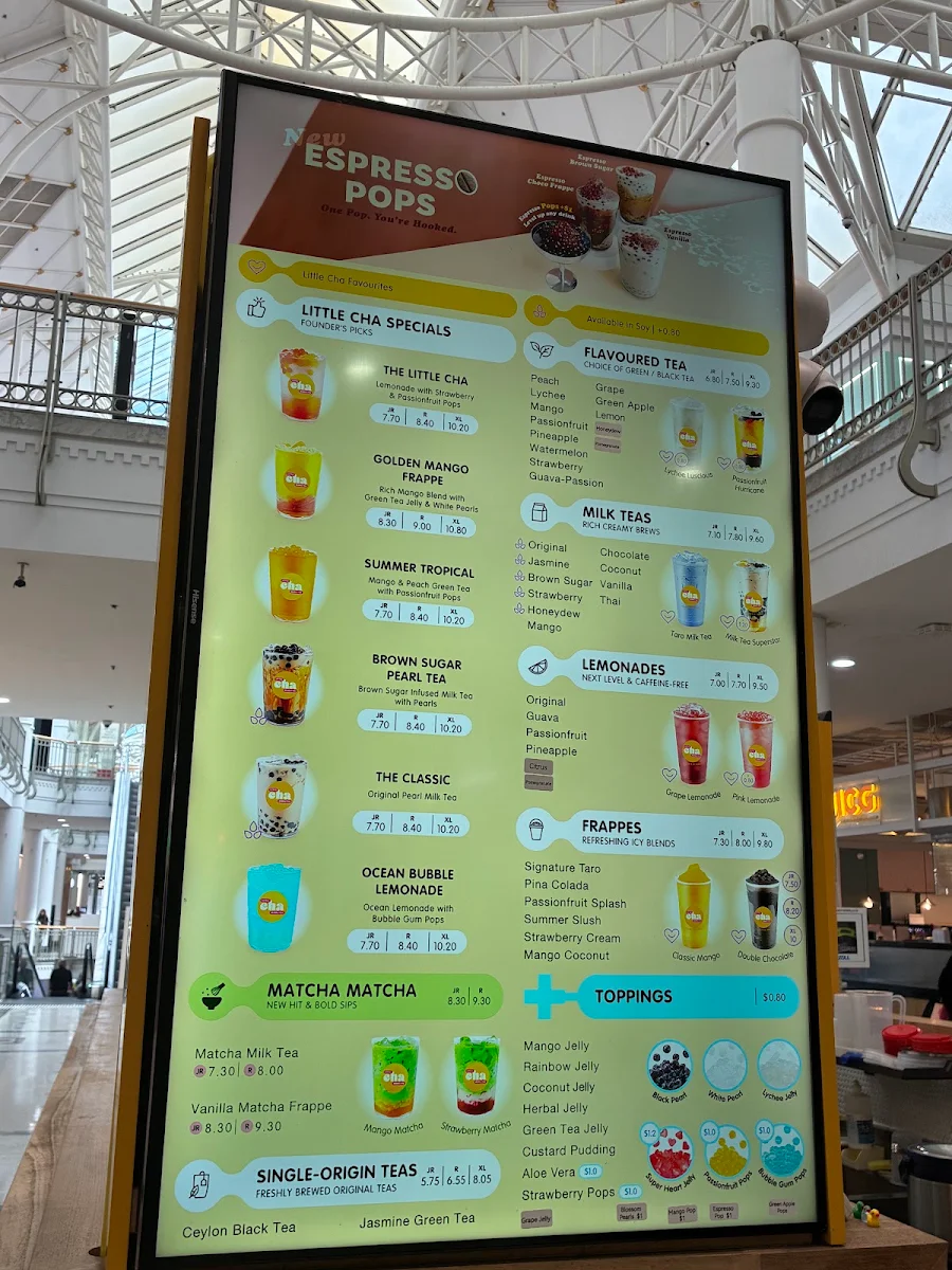 Menu, Little Cha Bubble Tea - Westfield Penrith