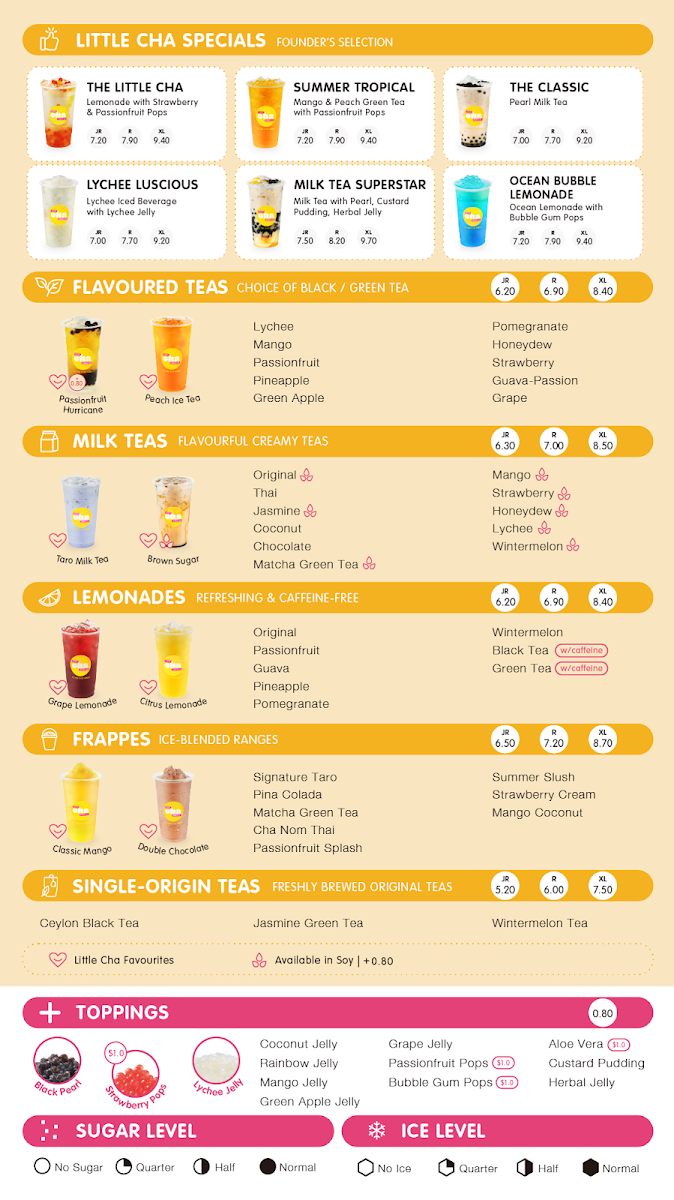 Menu, Little Cha Bubble Tea - Westfield Penrith