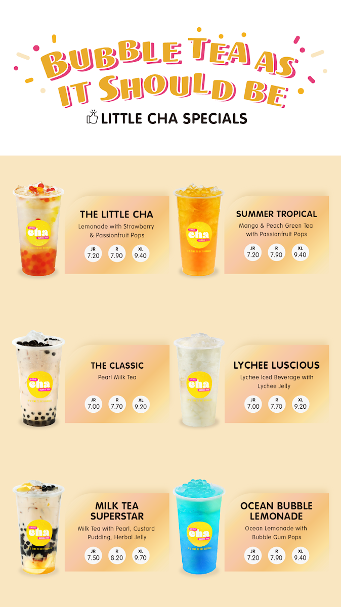 Menu, Little Cha Bubble Tea - Westfield Penrith
