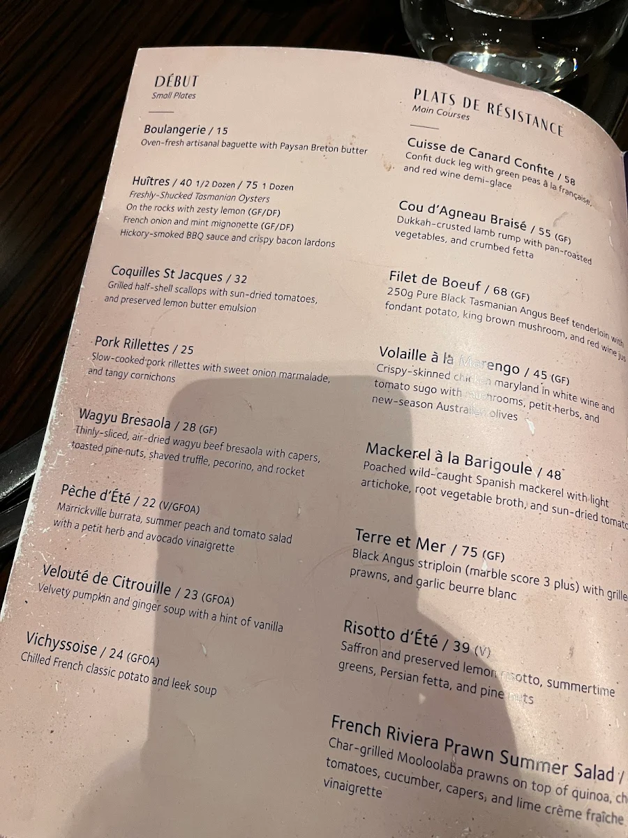 Menu, Bistro Suzette