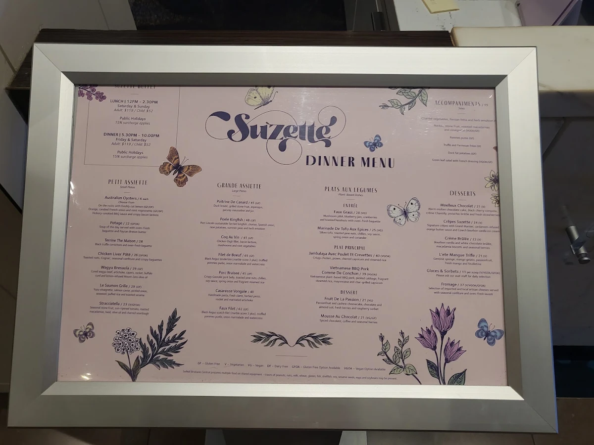 Menu, Bistro Suzette