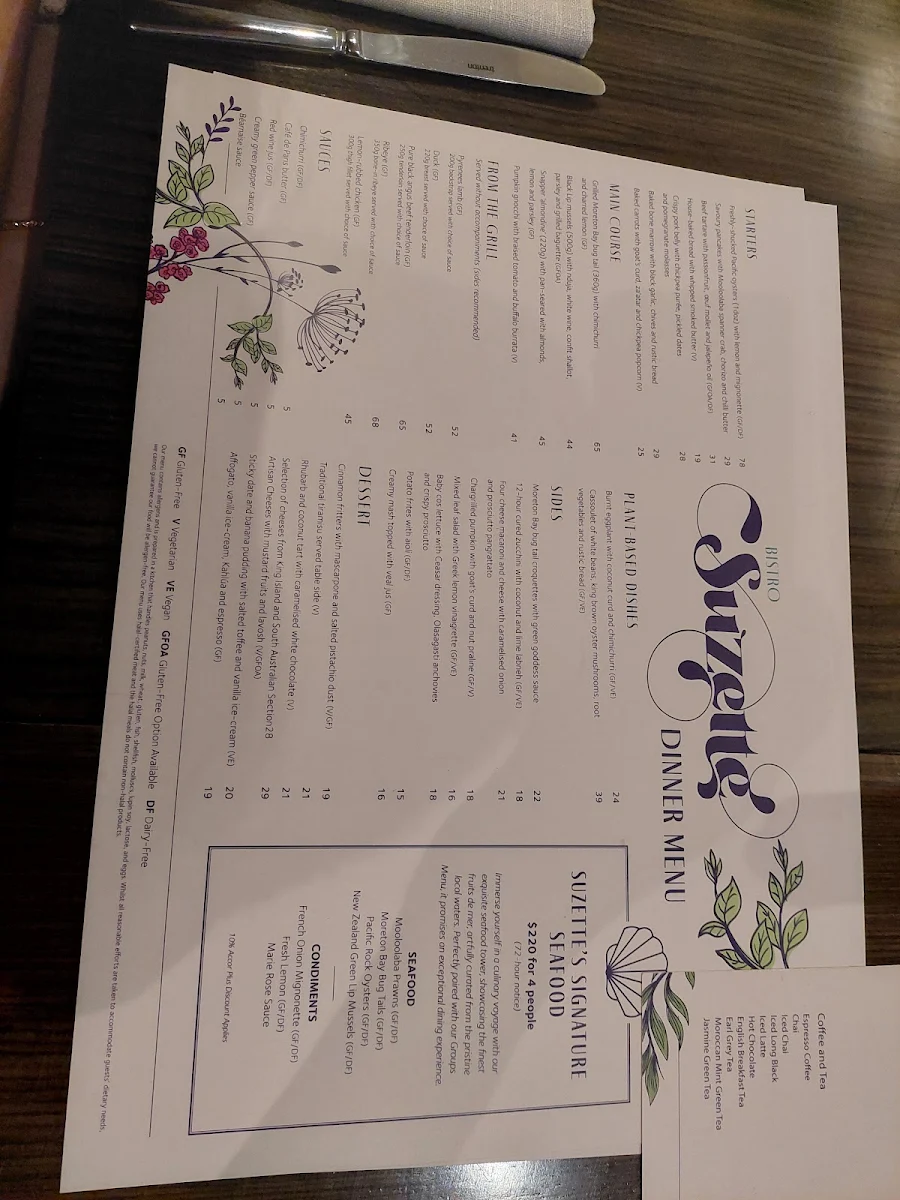 Menu, Bistro Suzette