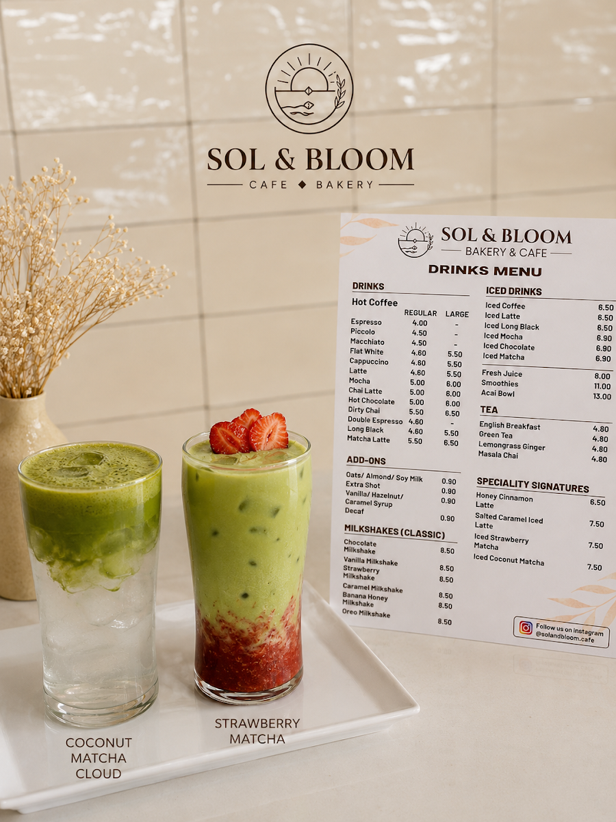 Menu, Sol & Bloom Bakery and Cafe
