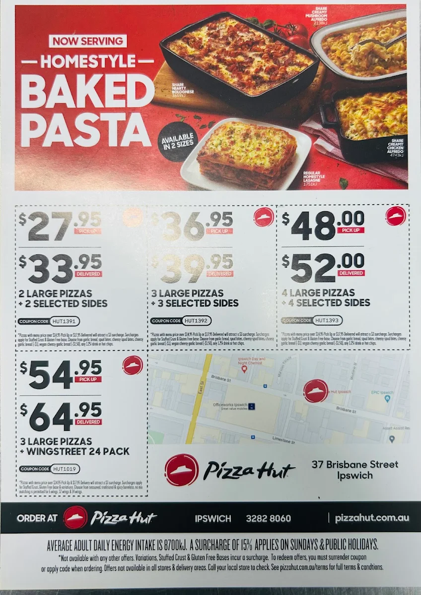 Menu, Pizza Hut Ipswich