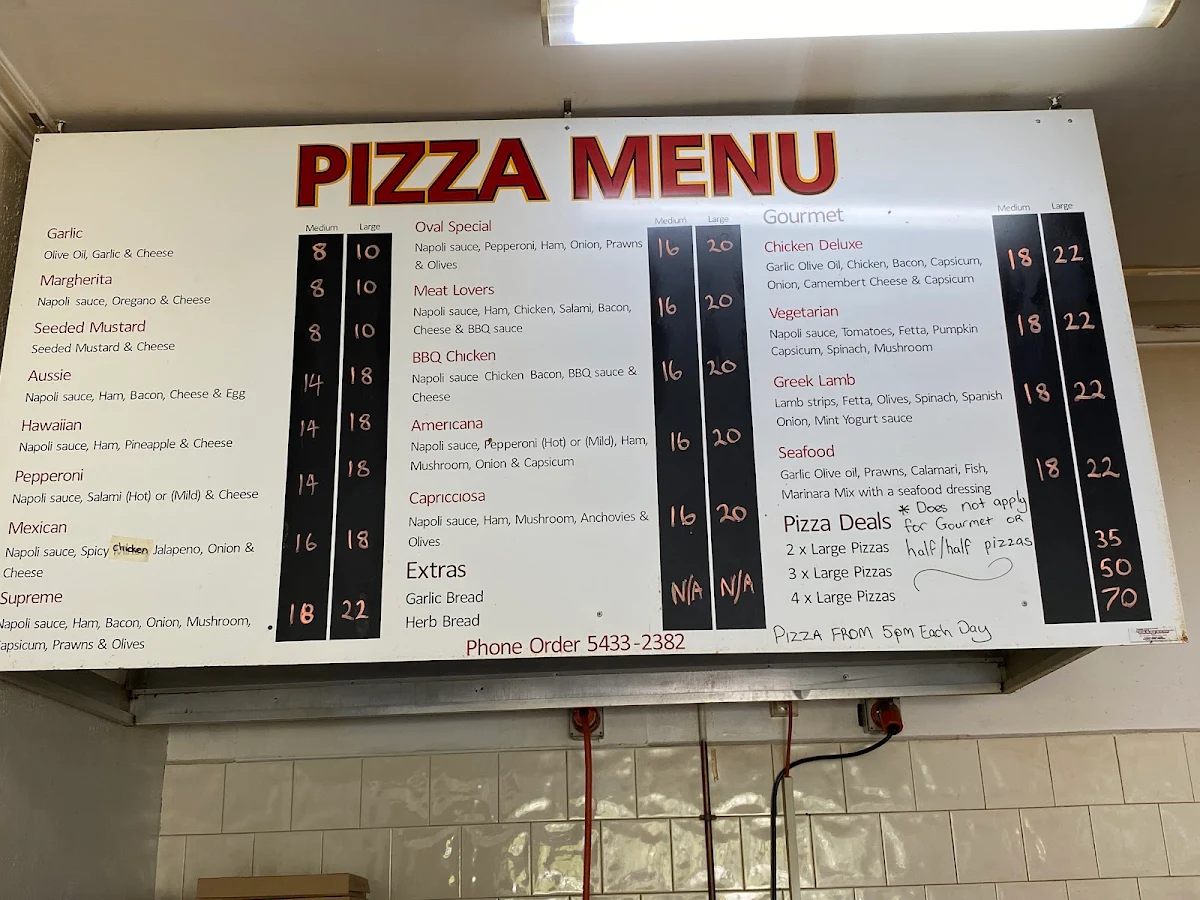 Menu, Oval Takeaway