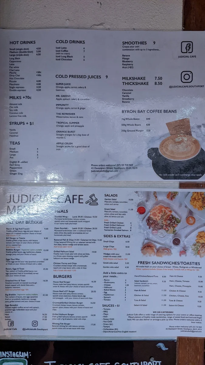 Menu, Judicial Cafe