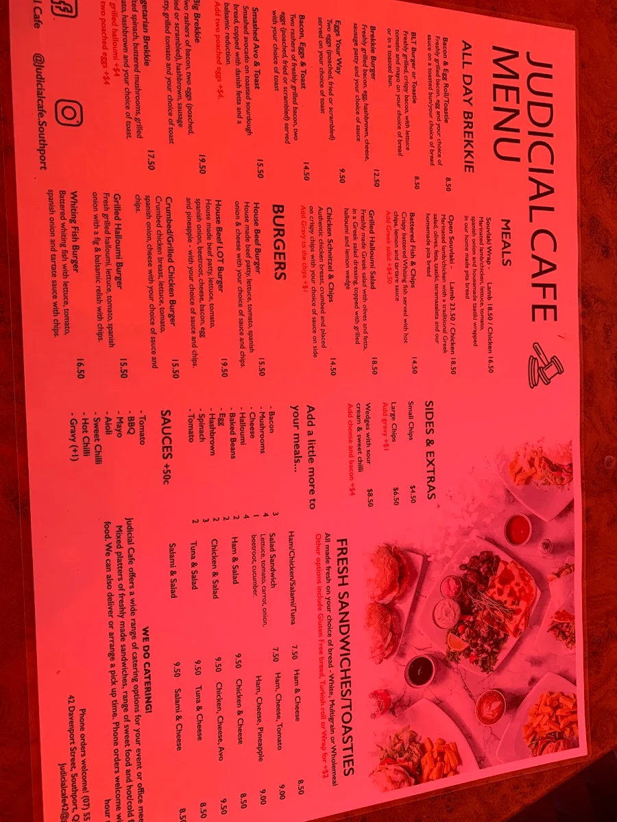 Menu, Judicial Cafe