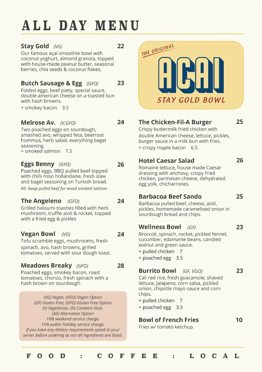 Menu, Autumn Leaves Melbourne