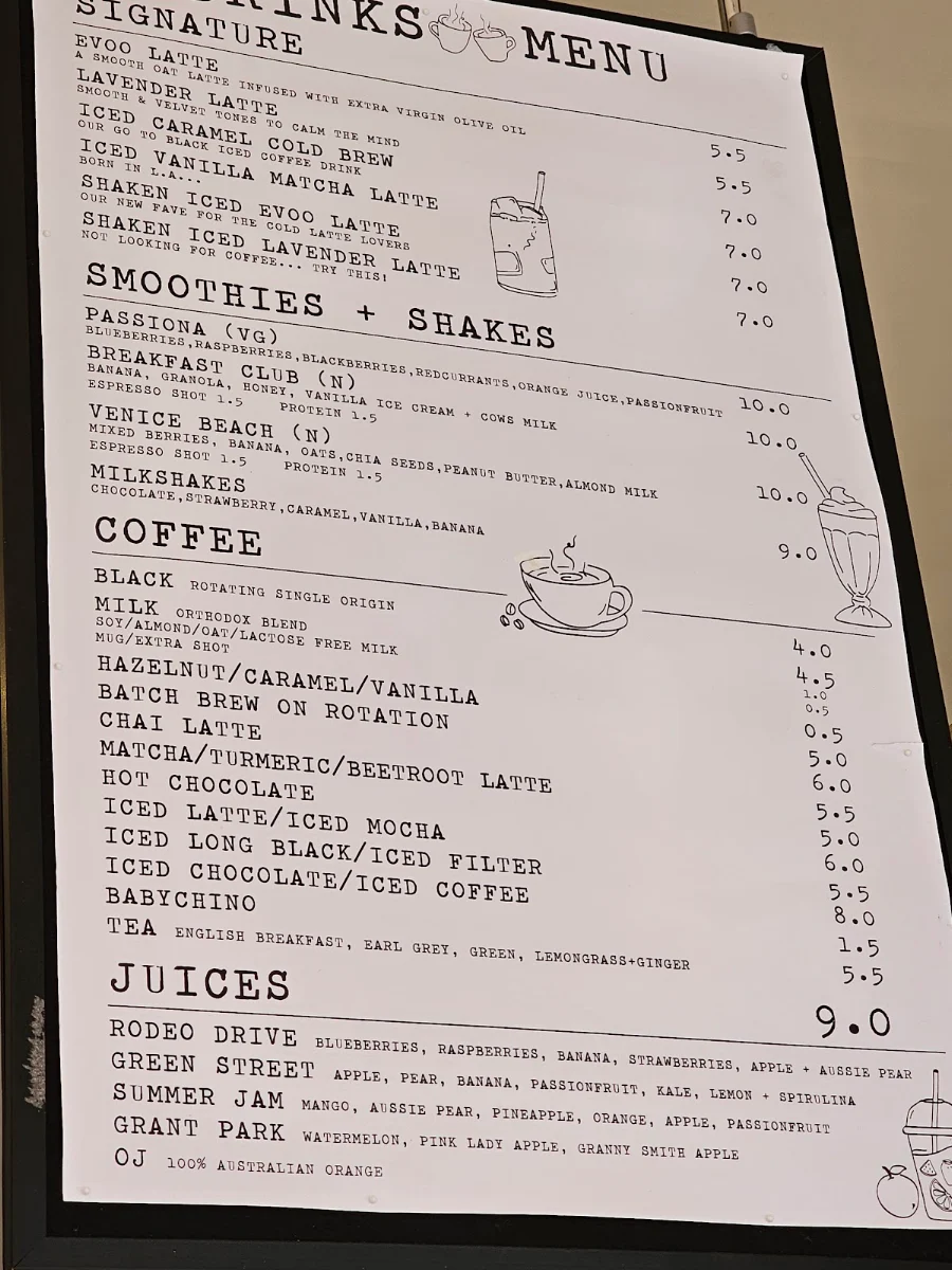 Menu, Autumn Leaves Melbourne