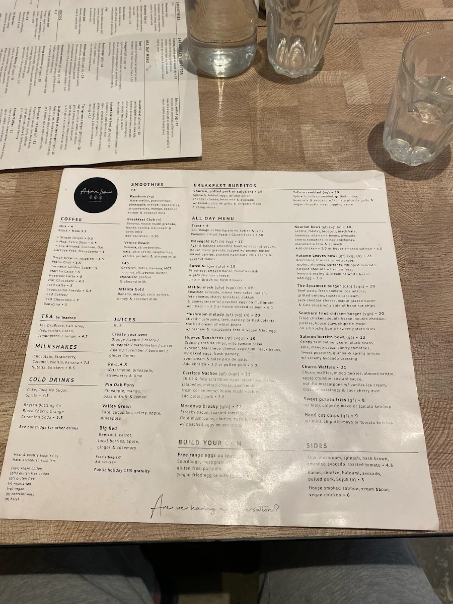 Menu, Autumn Leaves Melbourne