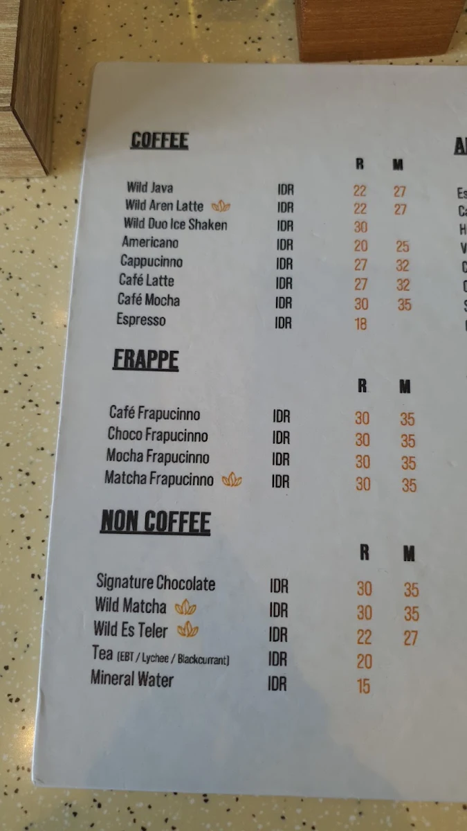Menu, wildbean cafe