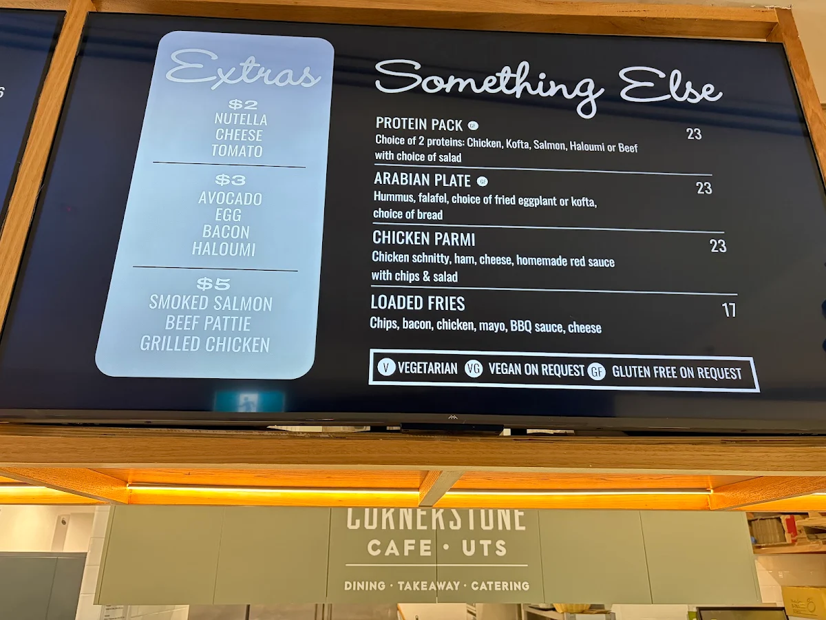 Menu, Cornerstone Cafe UTS