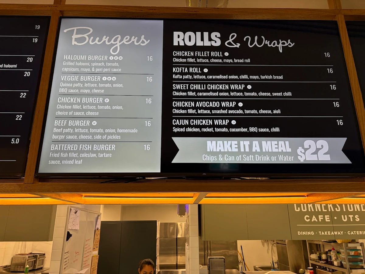Menu, Cornerstone Cafe UTS