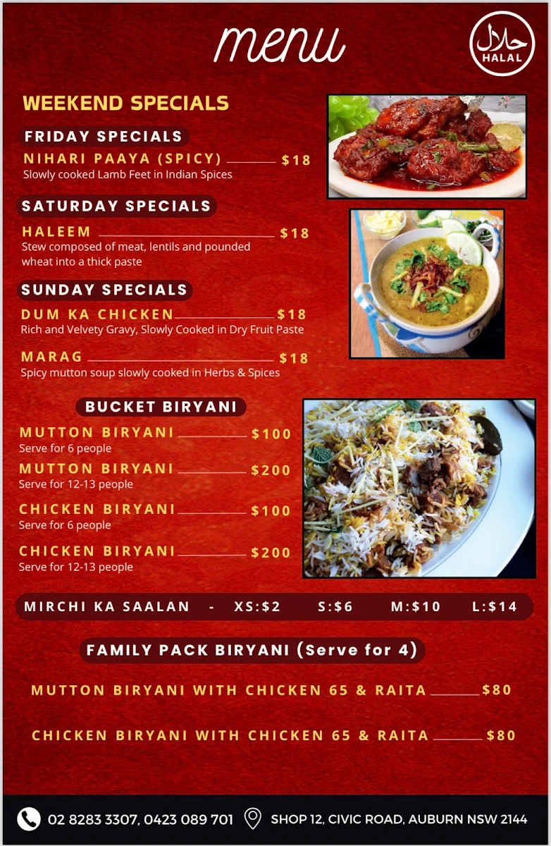 Menu, Deccan Flavours