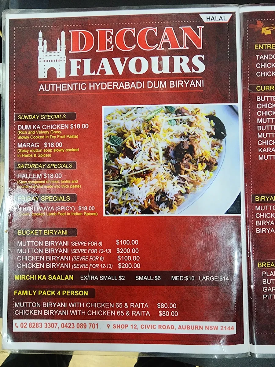 Menu, Deccan Flavours