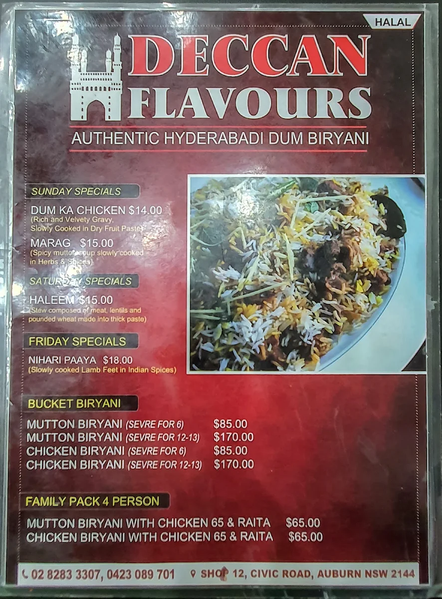 Menu, Deccan Flavours