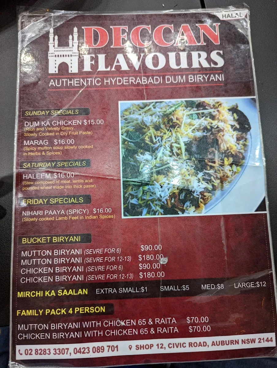 Menu, Deccan Flavours