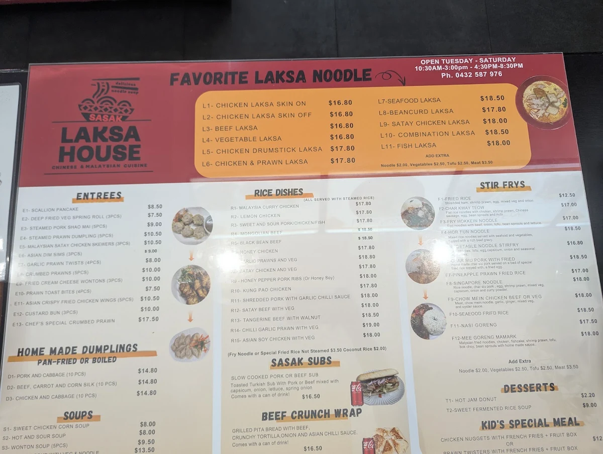Menu, Sasak Laksa House