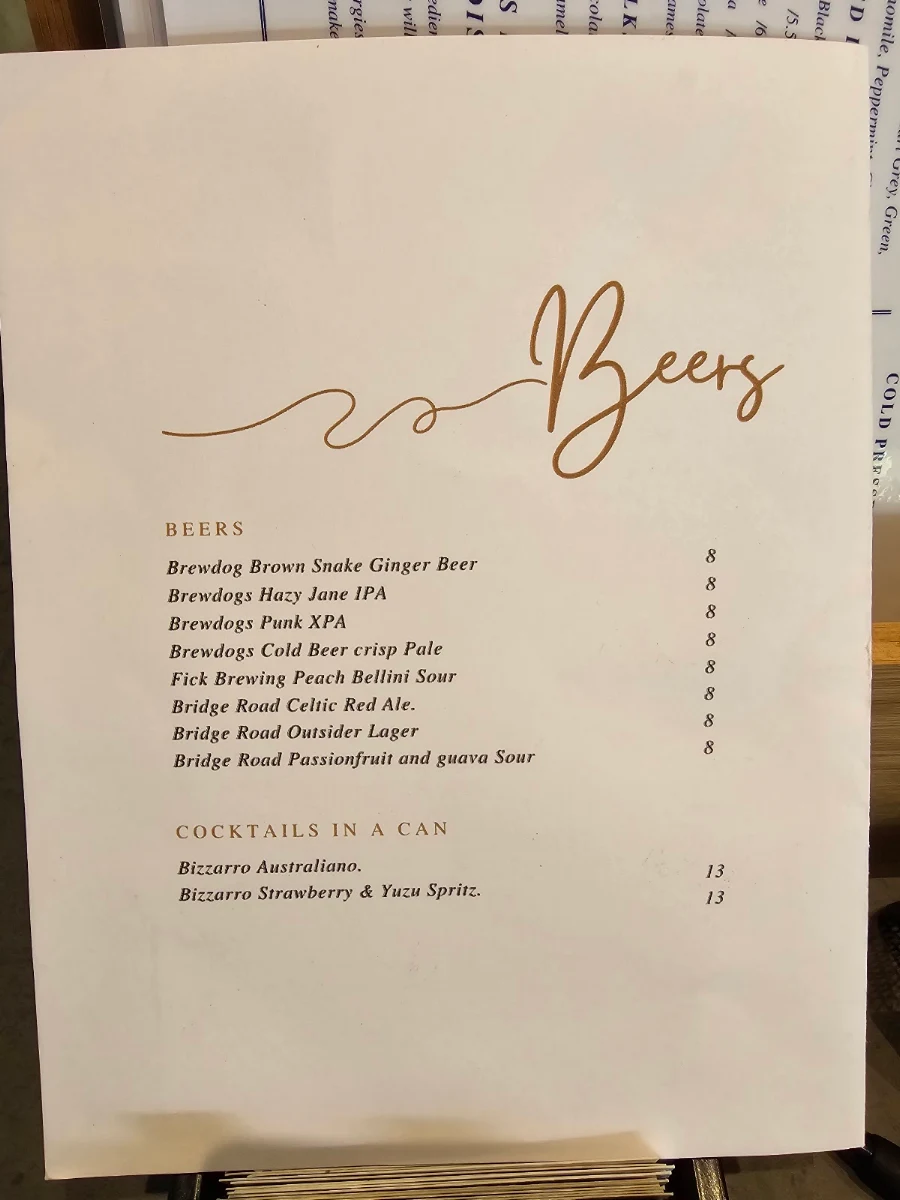 Menu, Blue Bear Coffeehouse